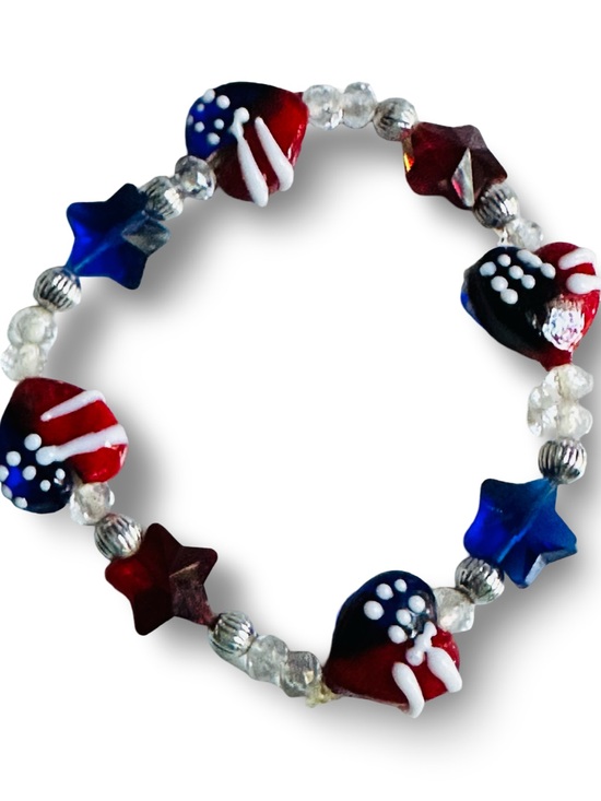 TR Collection Jewelry - Patriotic Red & Blue Heart and Star Beaded Bracelet
